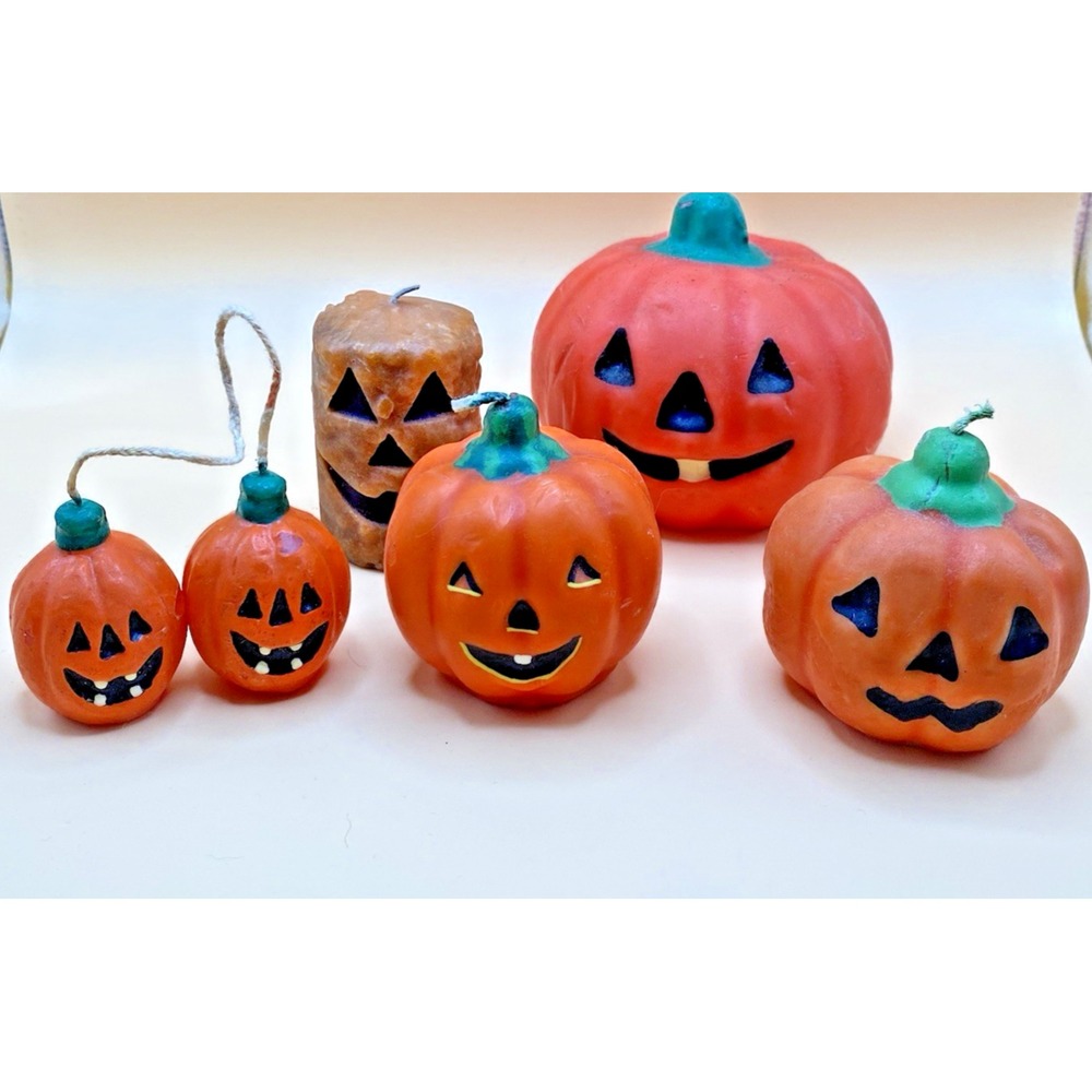 Lot of 5 Vintage Jack o Lantern Halloween Candles Pumpkins Cute